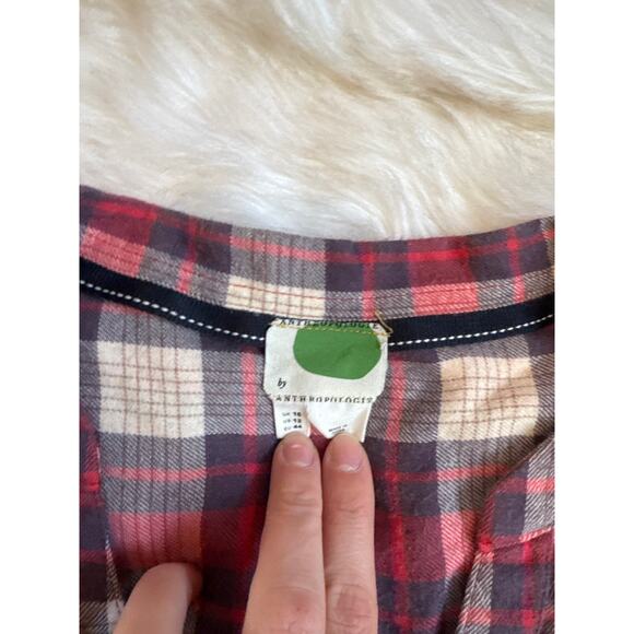 Anthropologie Long Red Plaid Flannel Shirt L - Picture 2 of 4